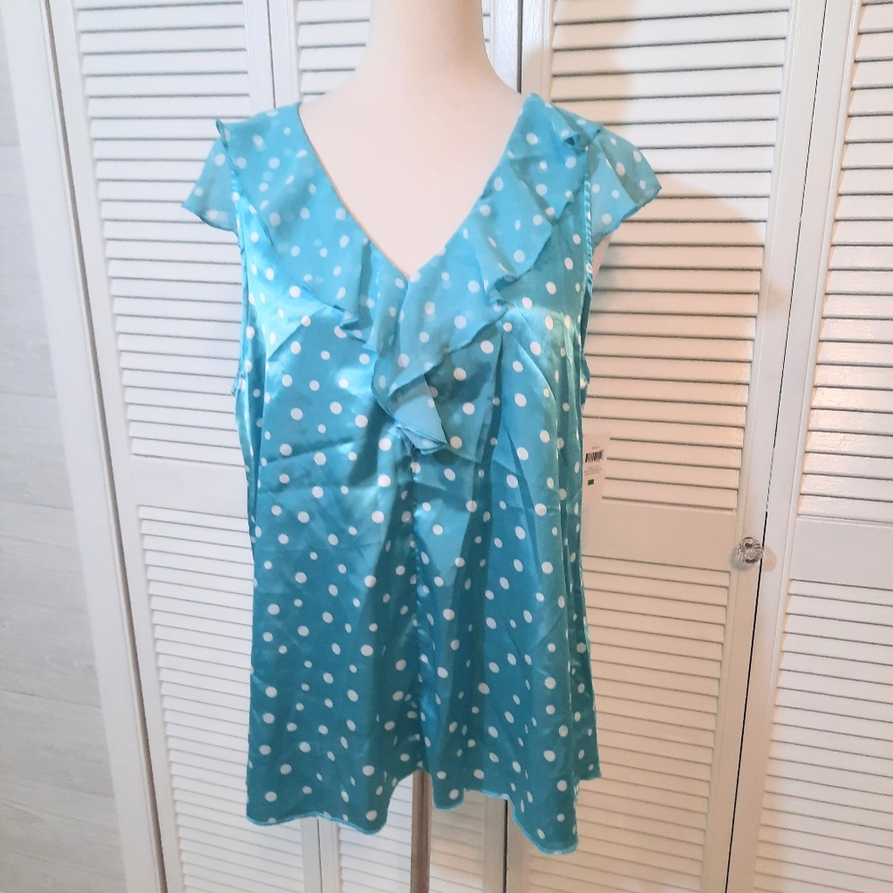 Oscar Dela Renta polka dot top blouse LG NWT *E